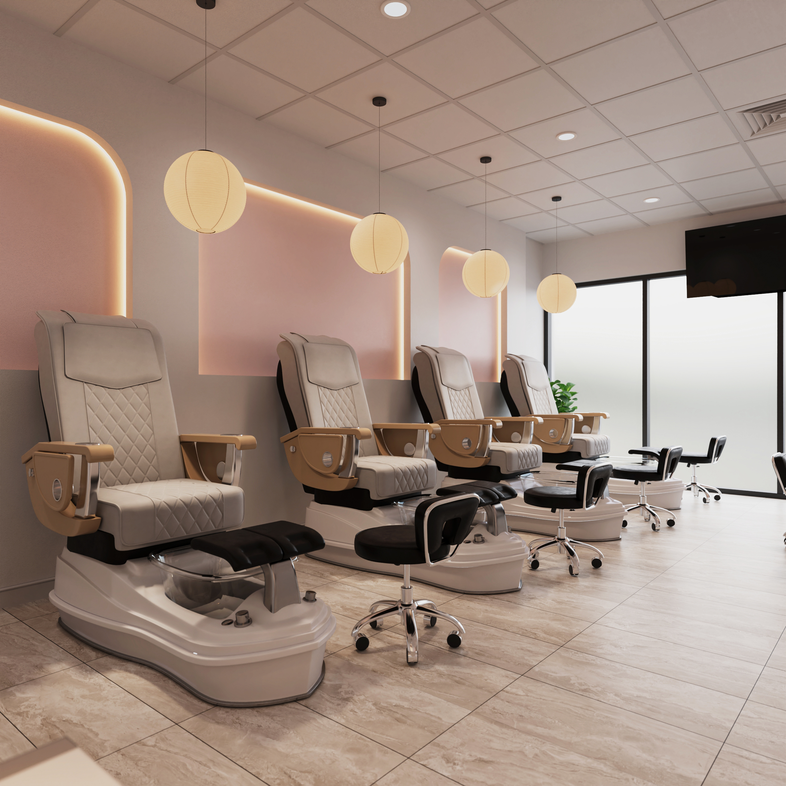thiết kế nội thất ghế pedicure được sắp xếp khoa học