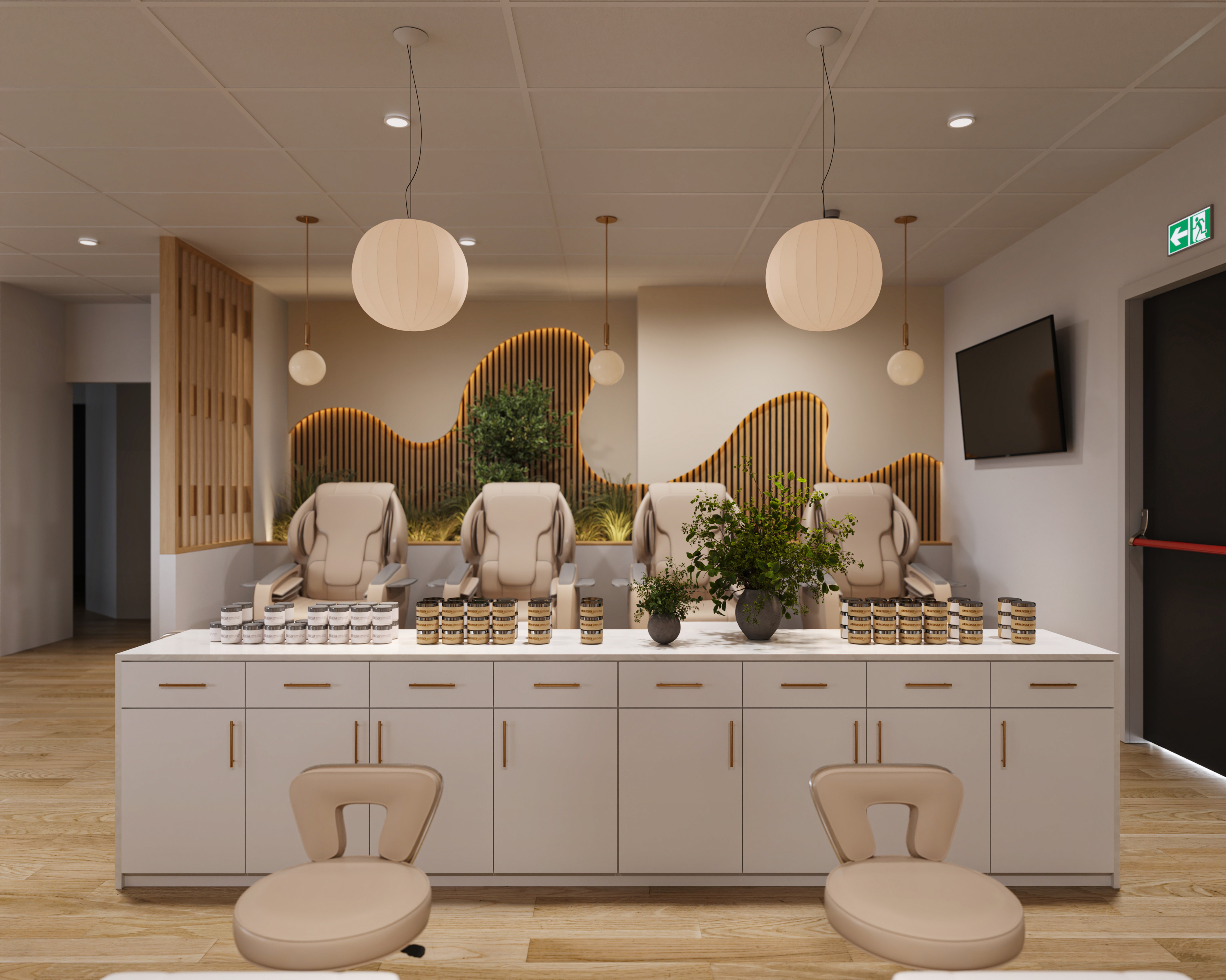 Nail salon interior trends 2026: minimalist design, natural materials, and semi-private pod layout