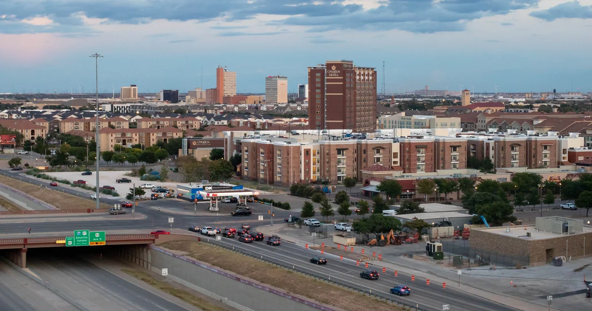 Lubbock, Texas downtown skyline at dusk