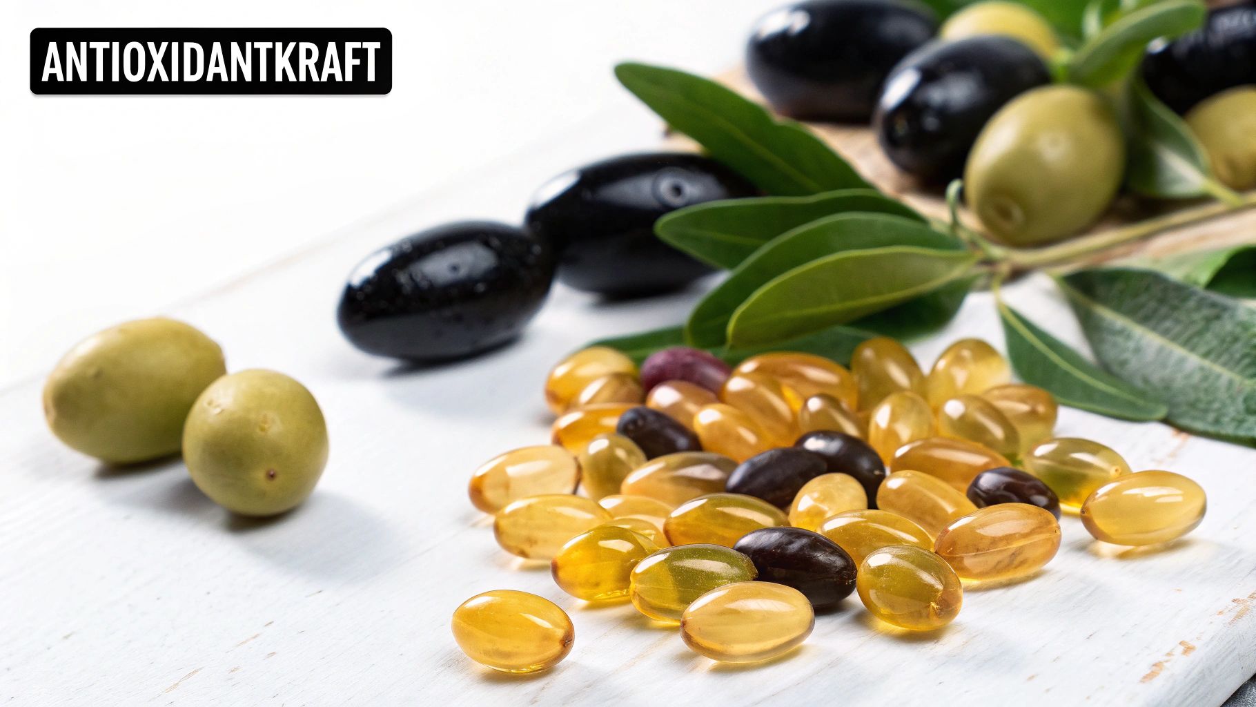 En närbild på olivolja som hälls upp, vilket illustrerar dess rika innehåll av antioxidanter.