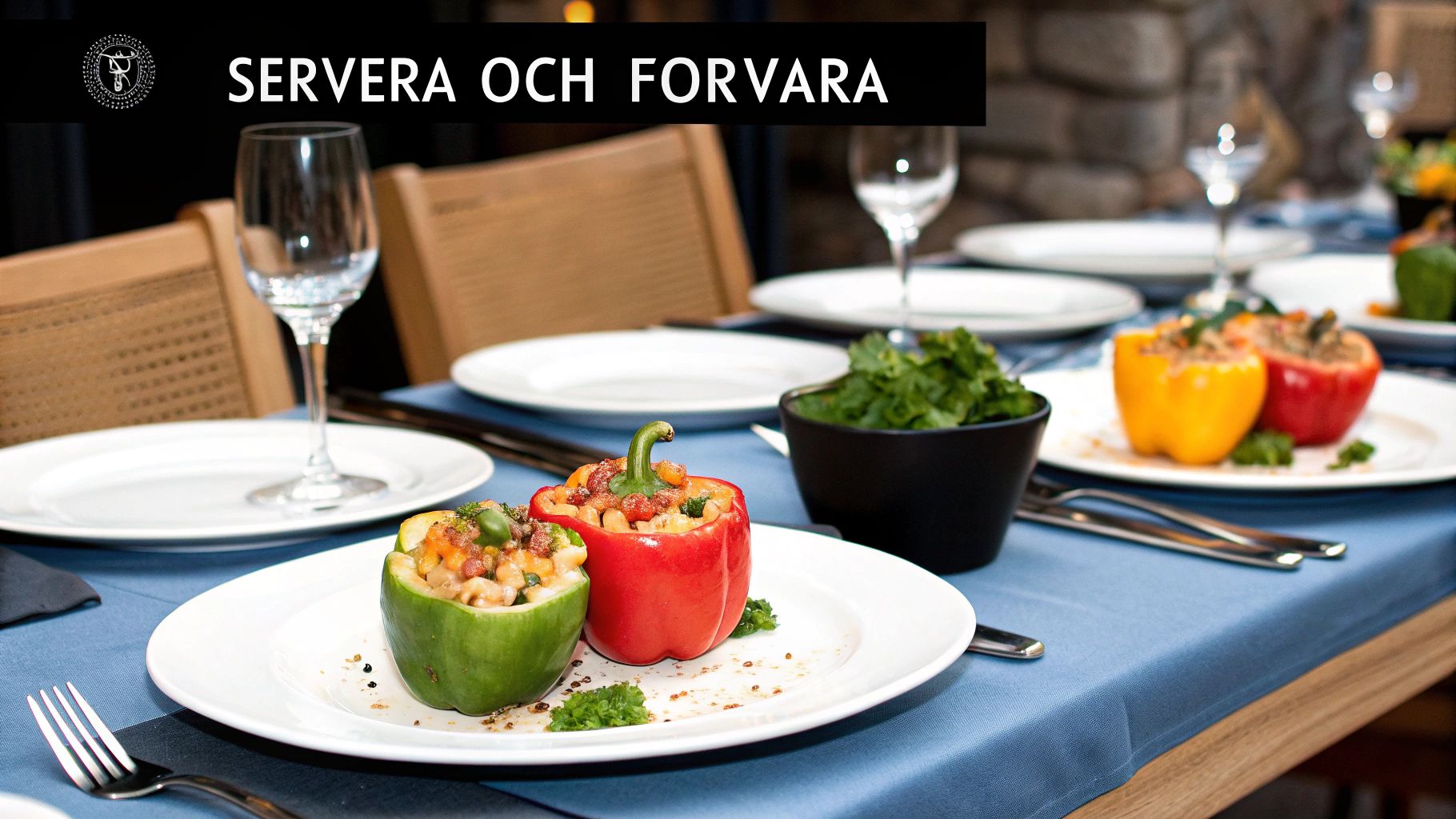 En tallrik med nylagade fyllda paprikor, serverade med färska örter.