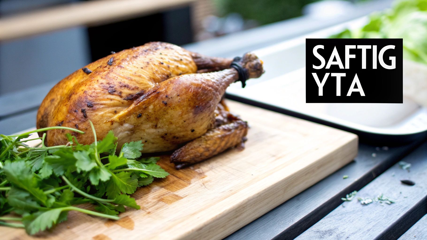 Färdigmarinerad kyckling som steks i en panna med olivolja och färska örter.