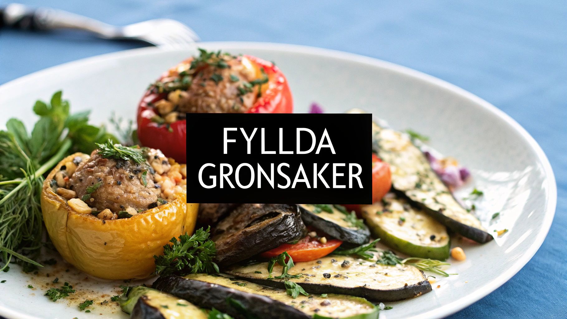Ugnsbakade fyllda paprikor och tomater, Gemista, med en gyllene yta.