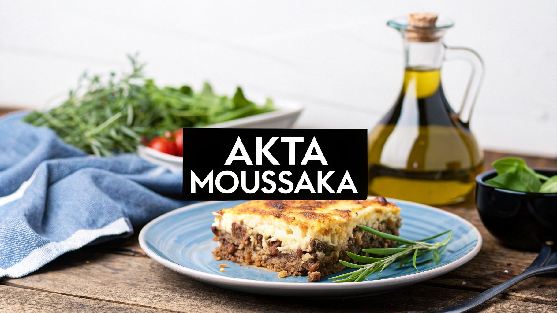 En vackert upplagd bit grekisk moussaka med lager av aubergine, köttfärs och béchamelsås