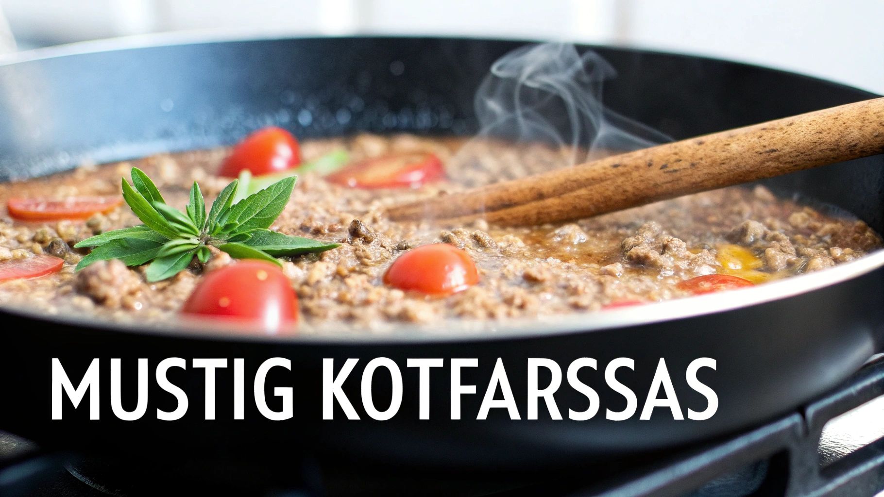 Mustig köttfärssås som puttrar i en panna.