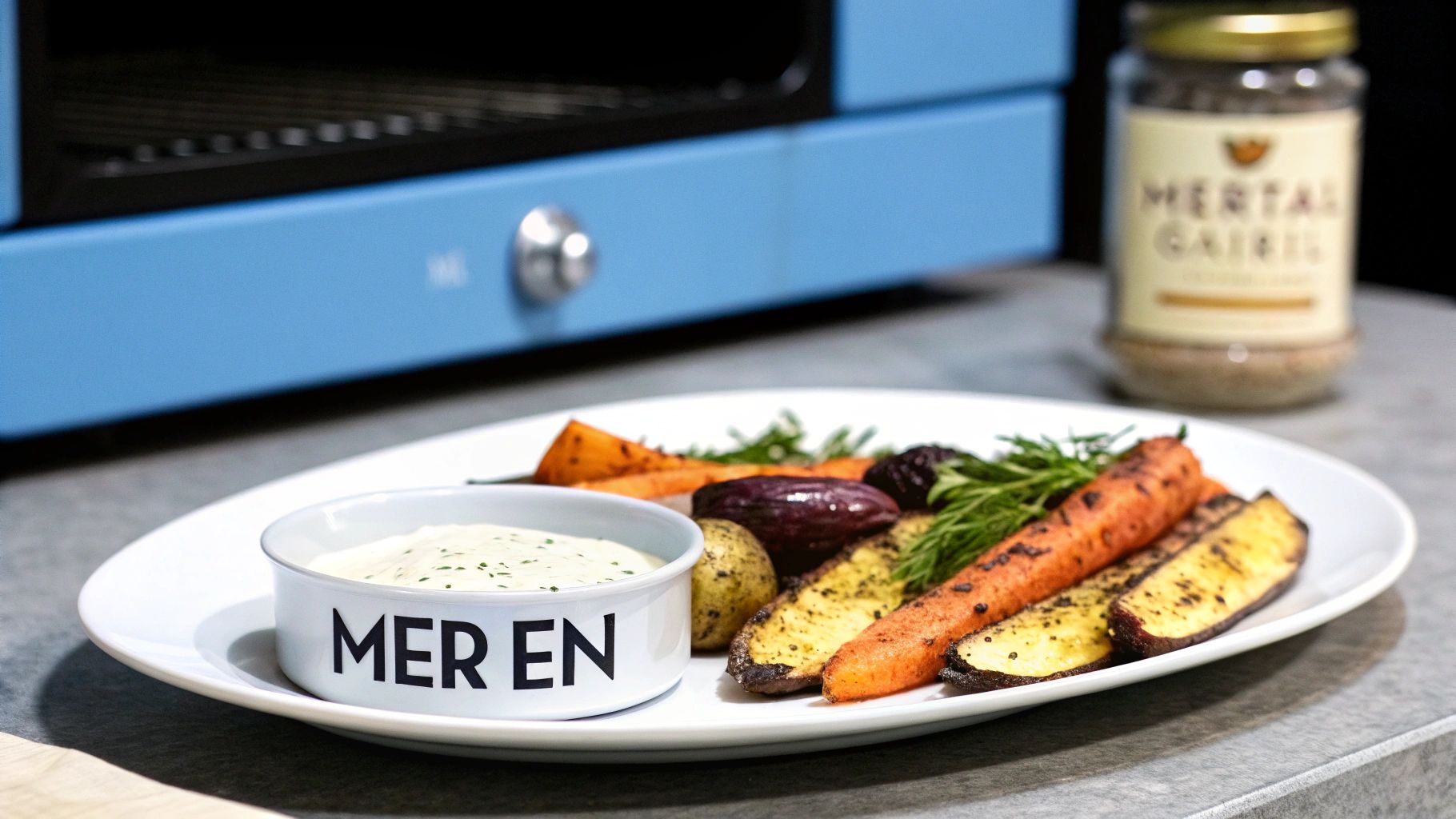 En tallrik med köttfärssås kryddad med Santa Maria grillkrydda, serverad med pasta och färska örter.