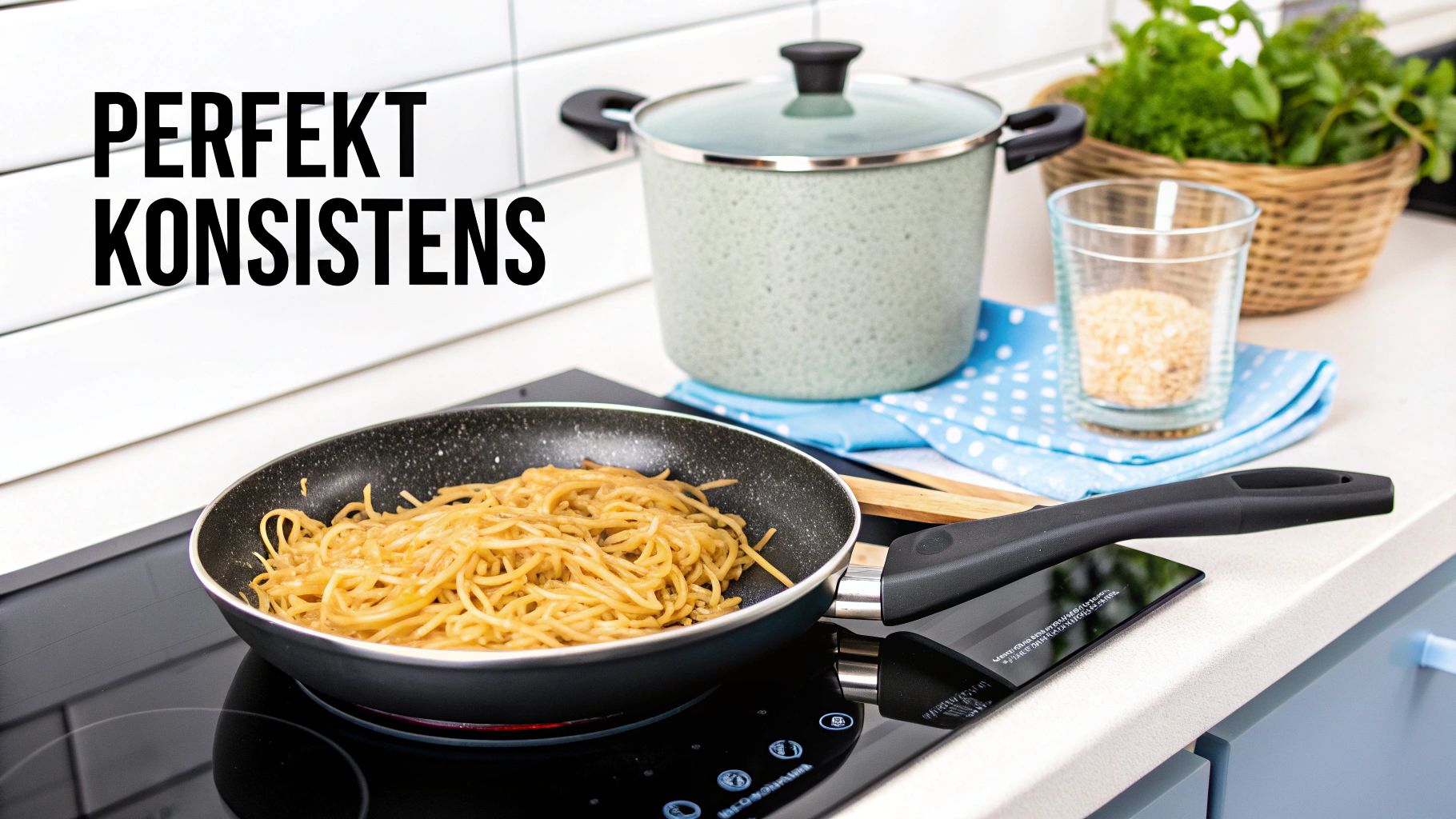 Bulgur med vermicelli i en panna under tillagning