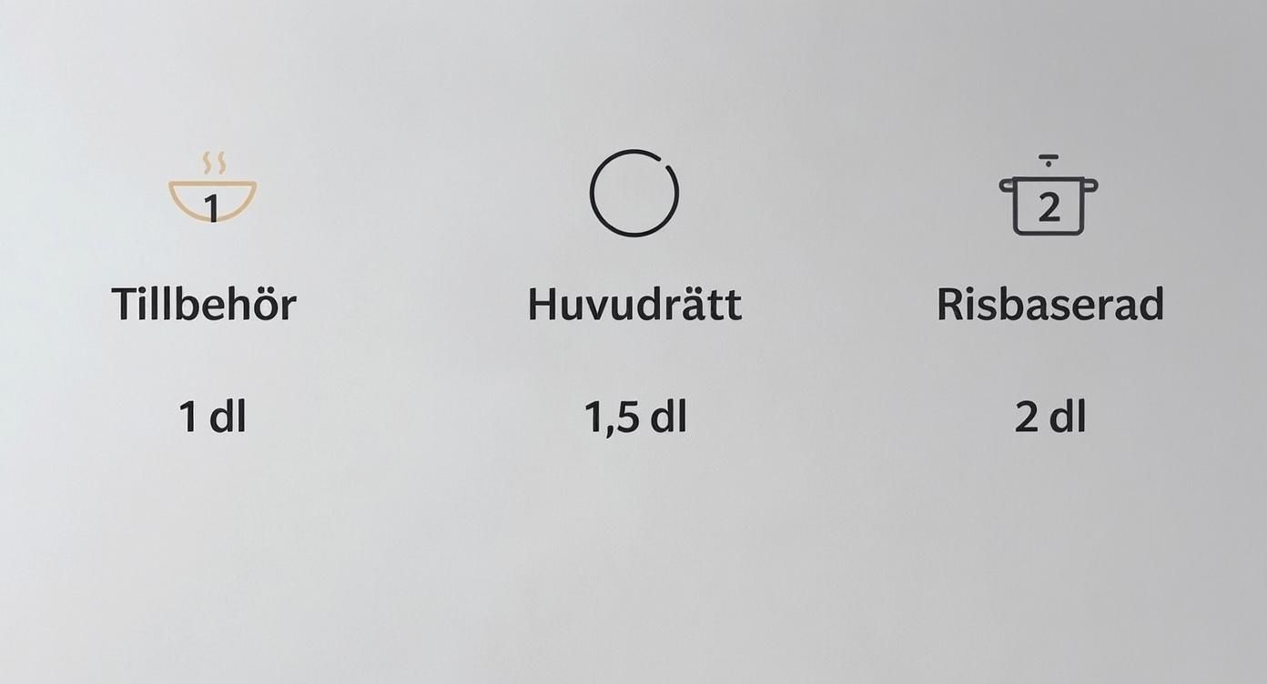 Infographic om hur mycket ris per portion som är lagom som tillbehör, huvudrätt eller risbaserad rätt.