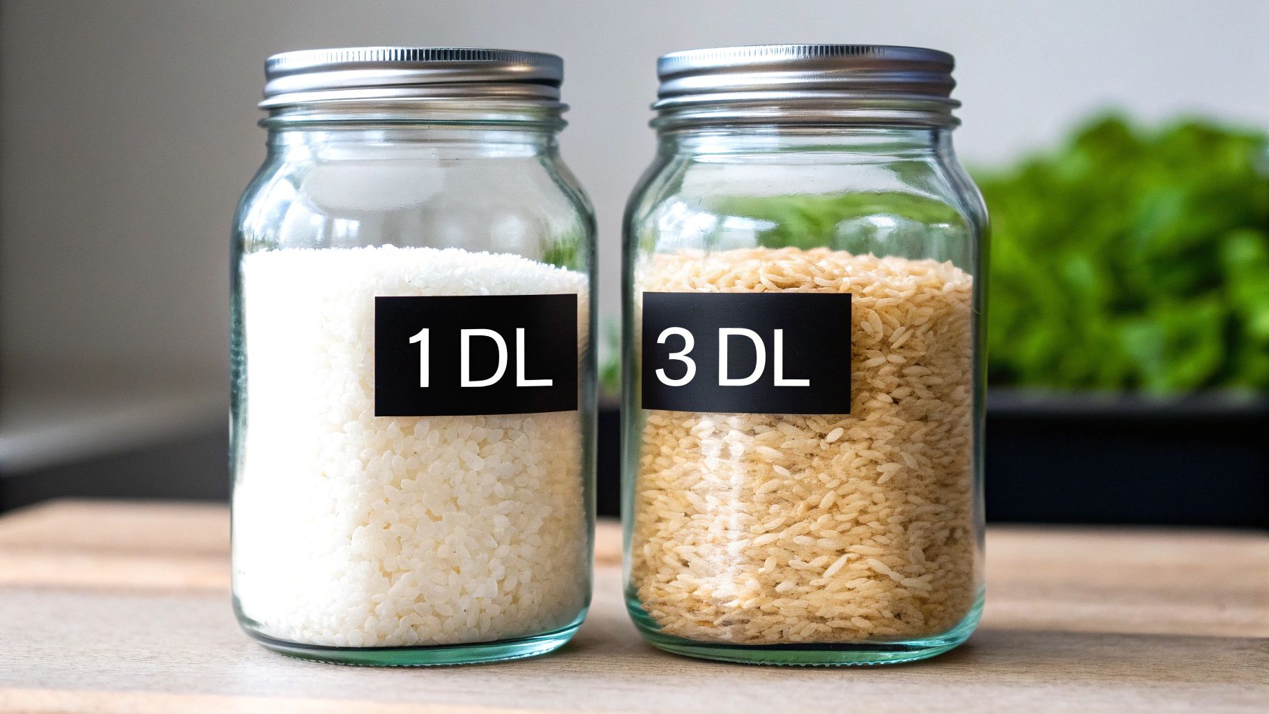 En skål med ris och en grekisk olivolja.