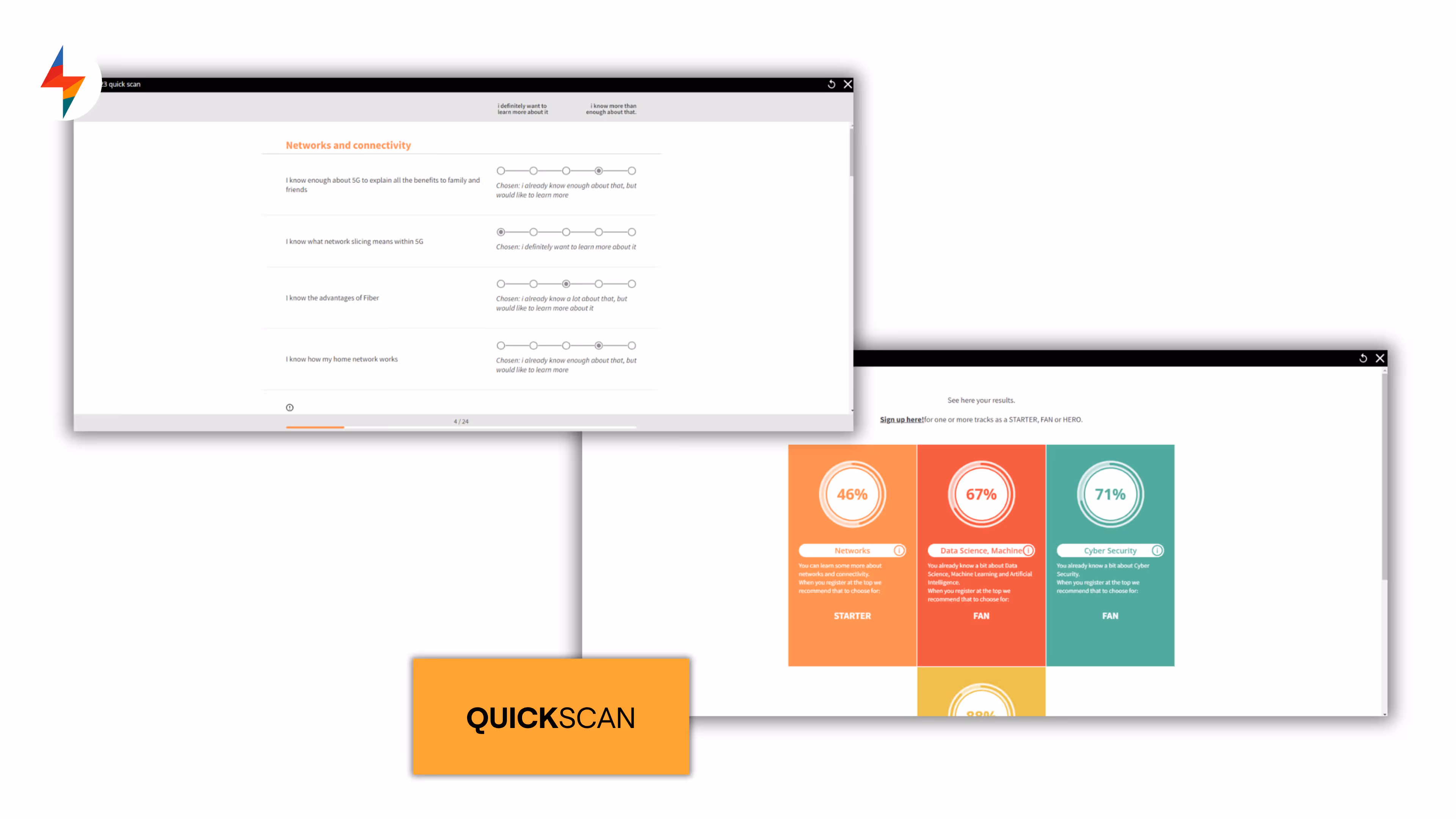 Examples of e-learning: Screenshot of FLOWSPARKS' interactive QUICKSCAN format