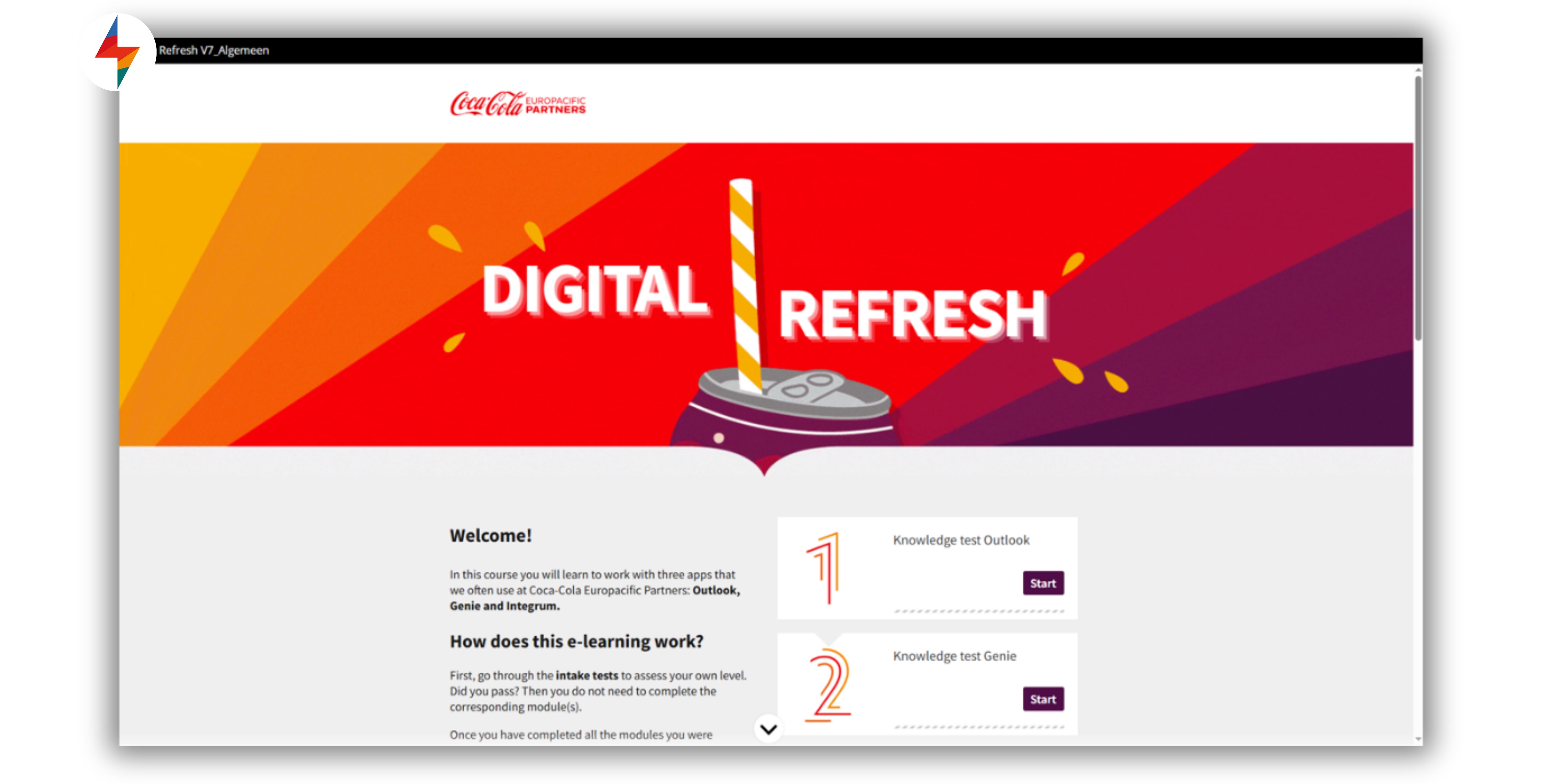 FLOWSPARKS' e learning application used for sales enablement training, with branded digital course on product knowledge and scenario-based learning.