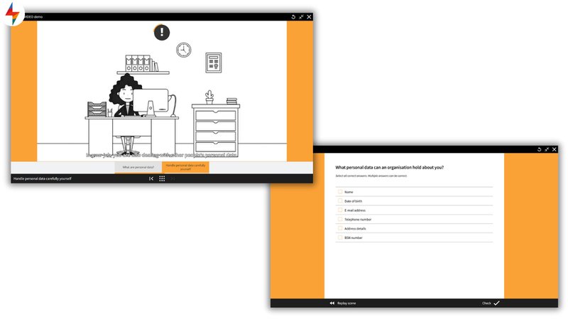 FLOWSPARKS SMARTVIDEO e-learning template showing interactive video with questions, an example of how to make e-learning interactive.