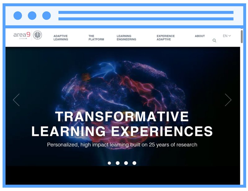 Homepage of the Area9 Lyceum adaptive learning platform, featuring its message about delivering transformative, personalised learning experiences.