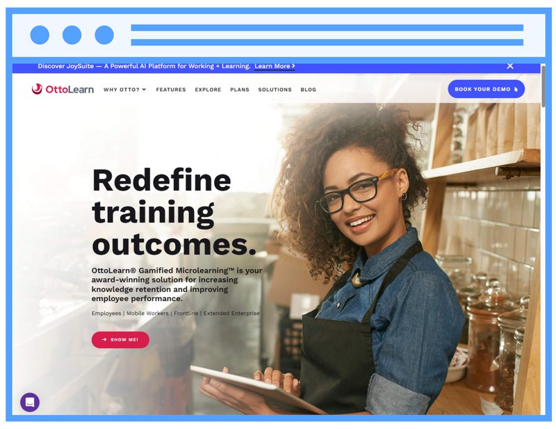 Homepage of the OttoLearn adaptive microlearning platform featuring its message about redefining training outcomes with gamified learning.
