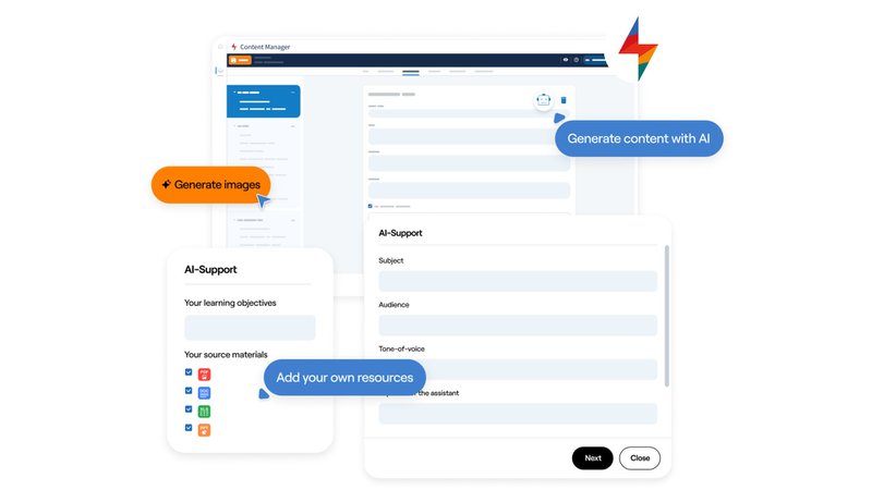 Dashboard voor het ontwikkelen van een gepersonaliseerd leertraject met AI-ondersteunde invoervelden en opties om bronmateriaal te uploaden.