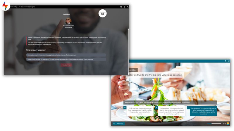 Microlearning examples in practice showing a branching scenario where learners choose what they want to explore after an ergonomics overview