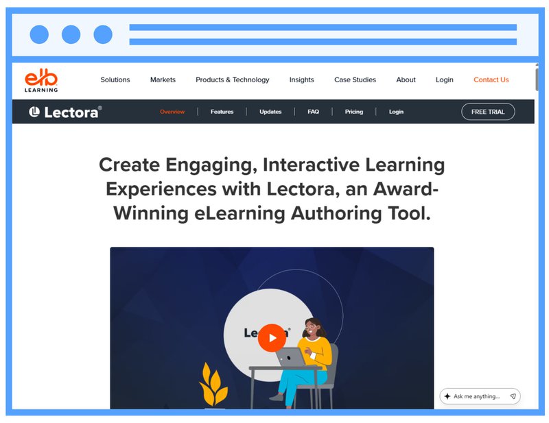 Screenshot of Lectora's homepage, top 10 e-learning authoring tools