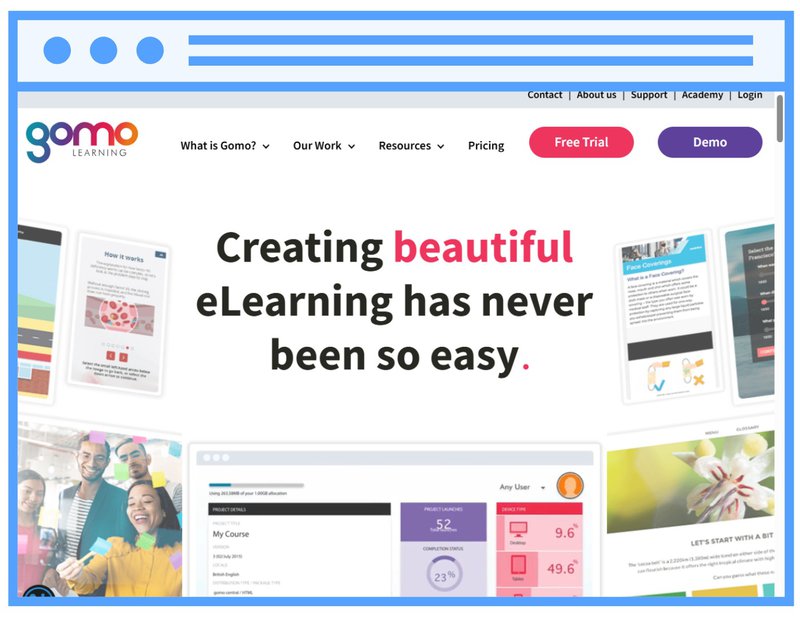 Screenshot of Gomo's homepage