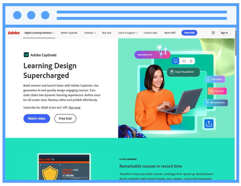 Screenshot of Articulate Captivate's homepage