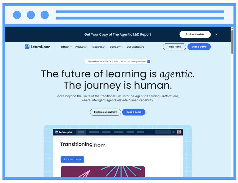 Screenshot of LearnUpon's homepage