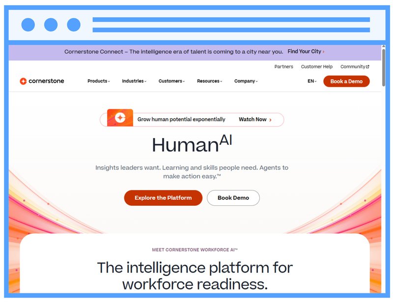 Screenshot of Cornerstone's homepage, top 10 best learning management system