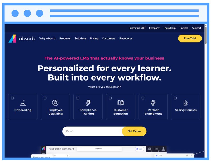 Screenshot of Absorb LMS's homepage