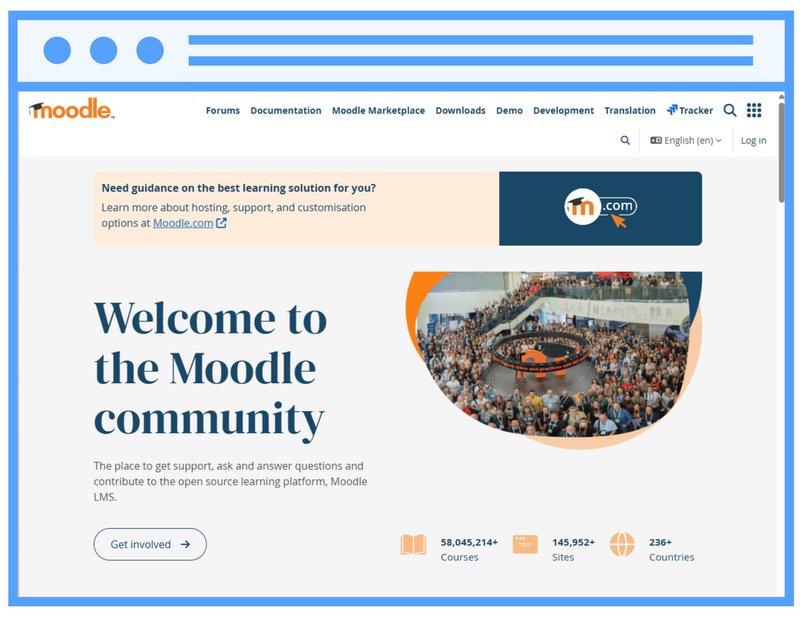 Screenshot of Moodle's homepage