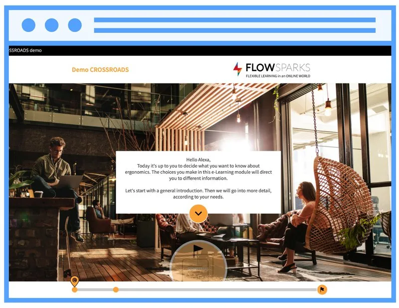 Screenshot of FLOWSPARKS' smart program CROSSROADS, perfect for personalized elearning