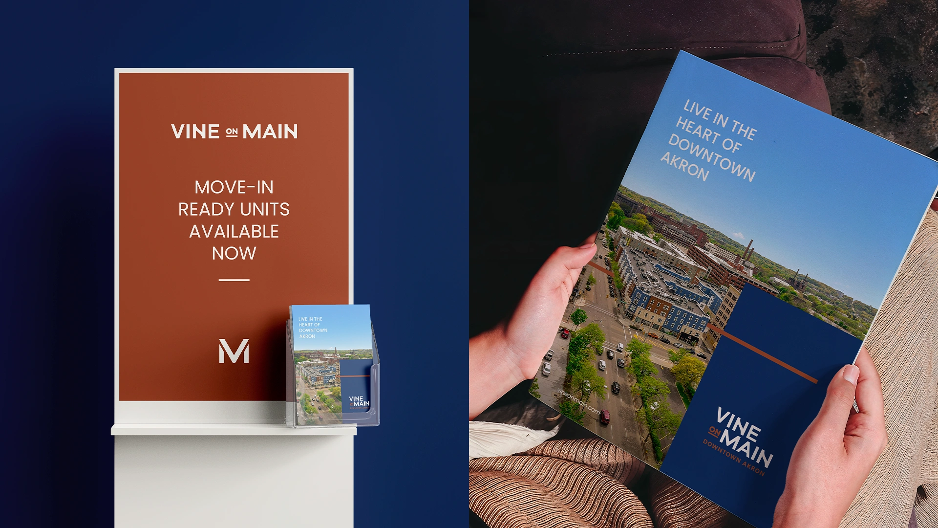 Vine on Main branded collateral and signage