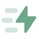 Green icon of a lightning bolt with three horizontal motion lines to the left.