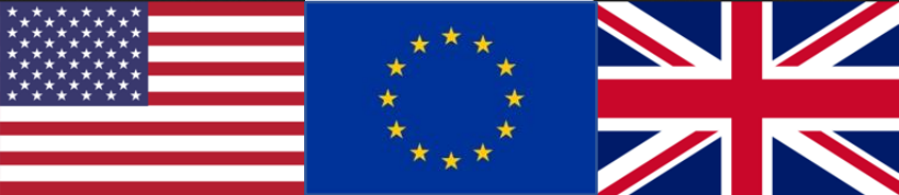 The US, EU and UK flags side by side