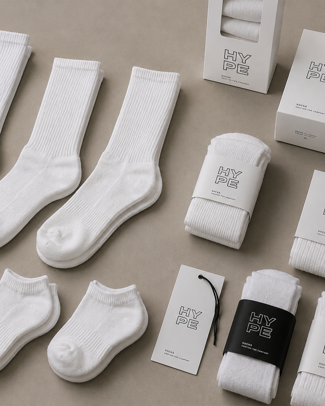 Sock styles to choose from: tennis, crew and sneaker socks