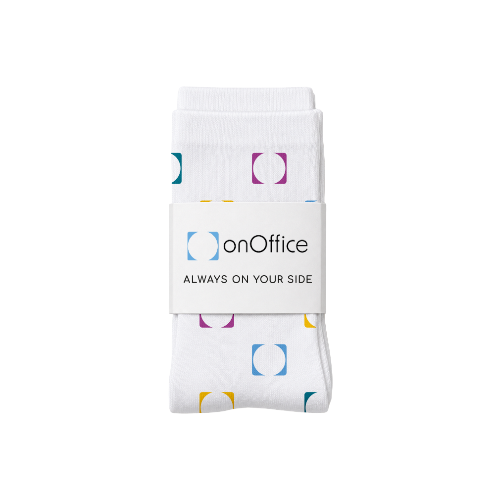 Office socks with company logo, onOffice example