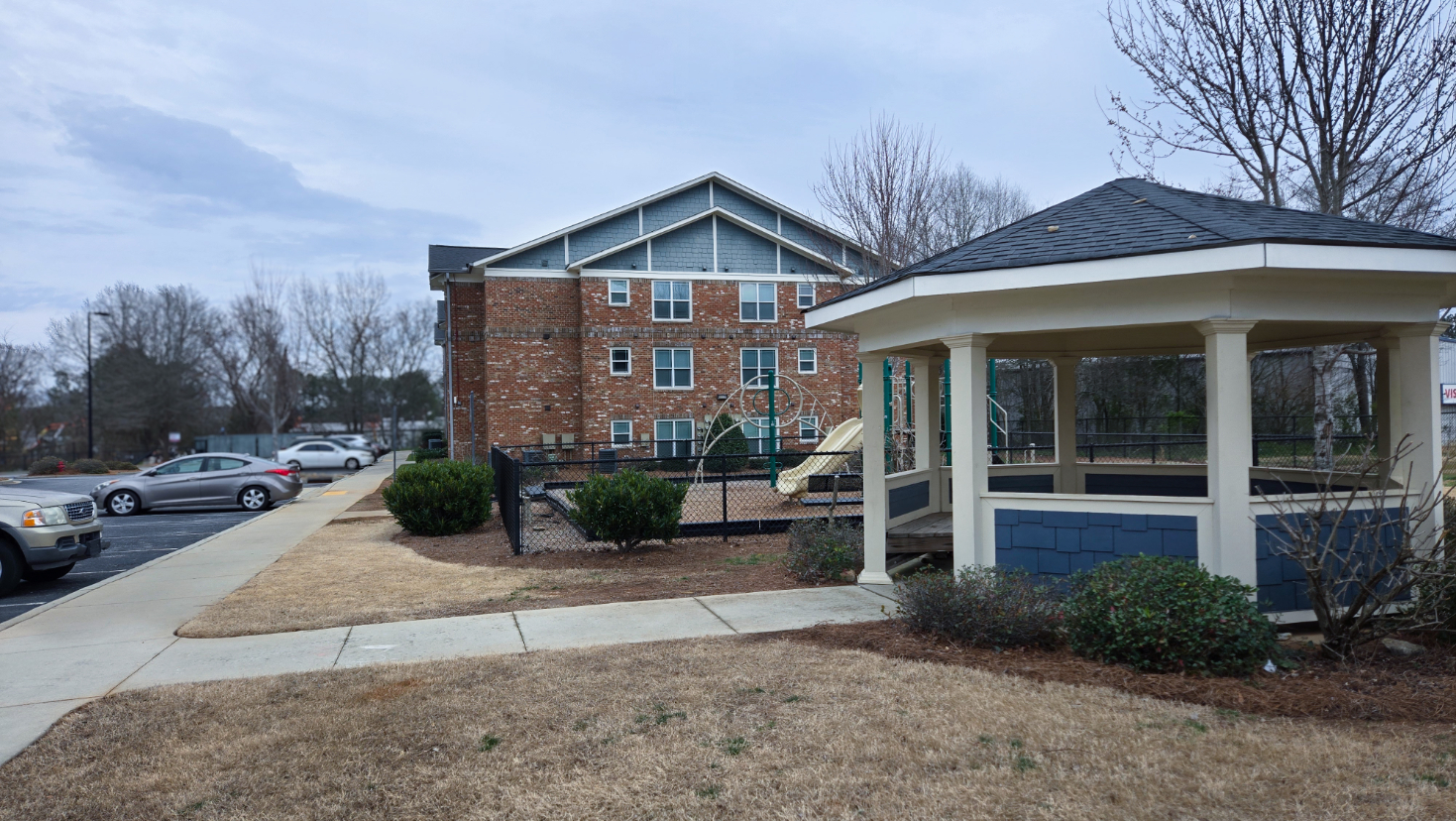 Playground and exterior sitting area