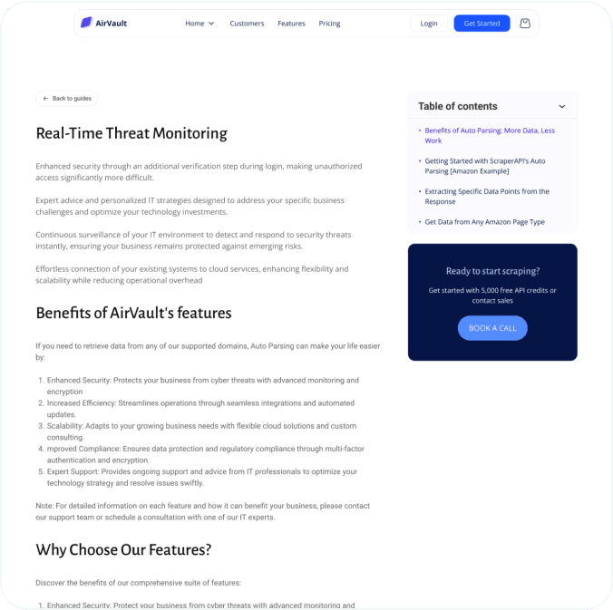 AirVault webflow template image