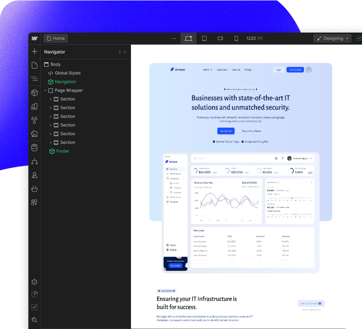 AirVault webflow template image