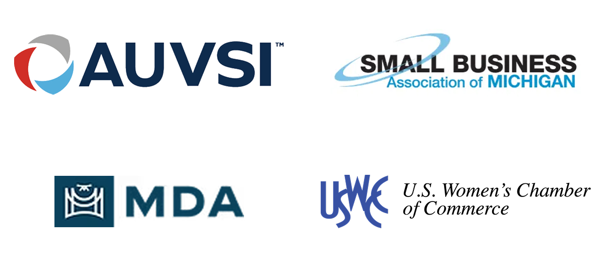 Logos of partner organizations: AUVSI, Small Business Association of Michigan, MDA, and U.S. Women’s Chamber of Commerce.