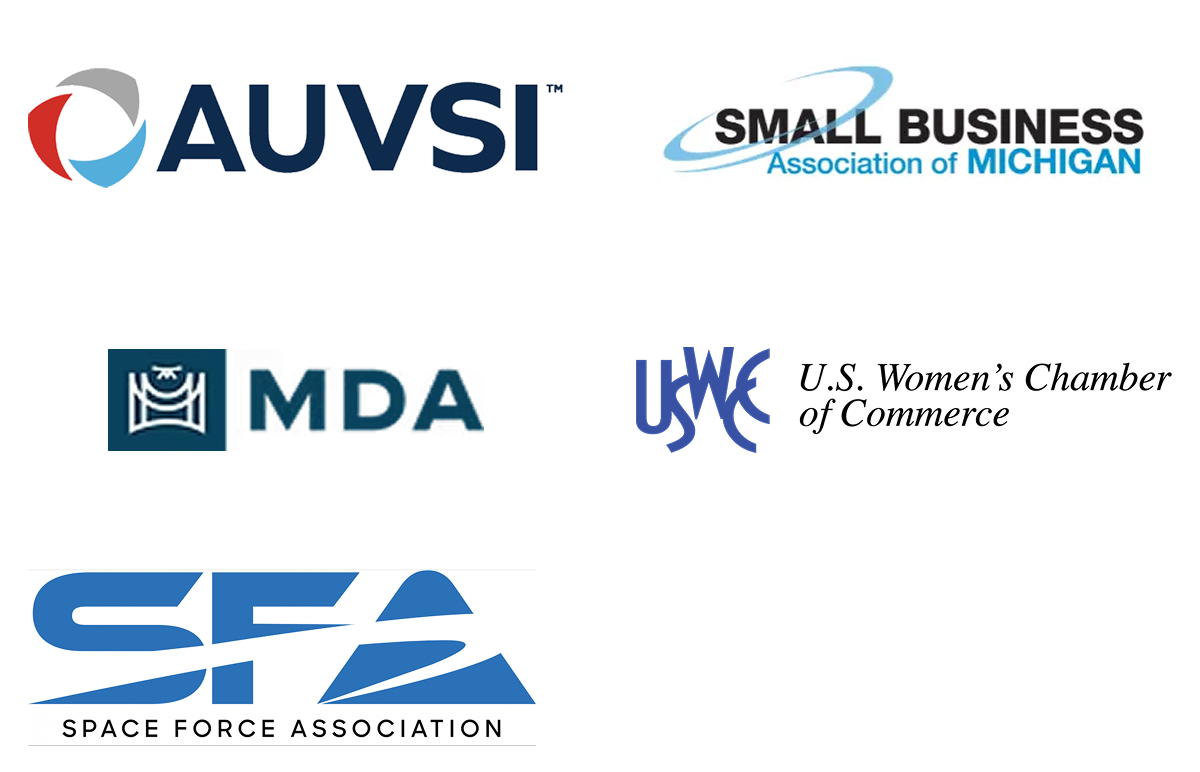 Logos of partner organizations: AUVSI, Small Business Association of Michigan, MDA, and U.S. Women’s Chamber of Commerce.