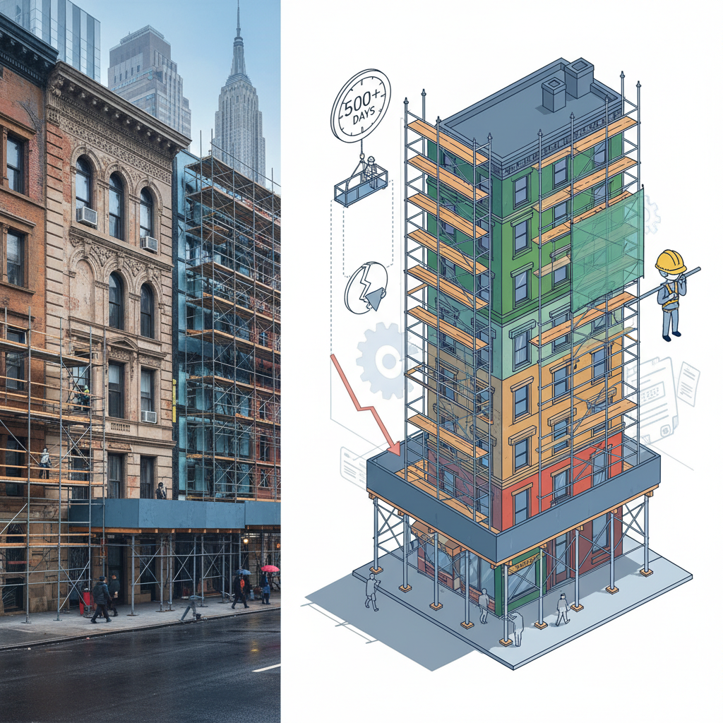 Scaffolding on a building facade