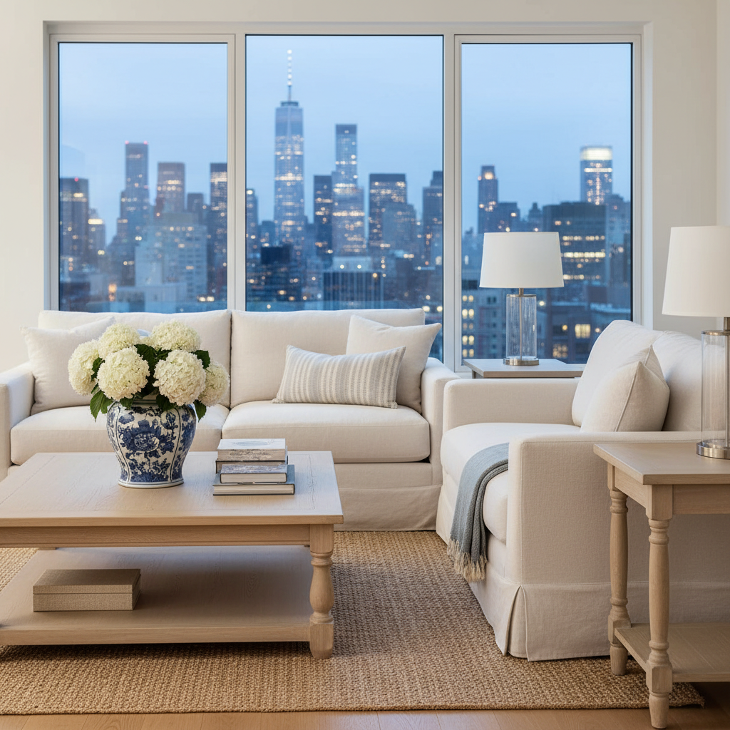 Elegant Hamptons dining area with white furniture and natural light