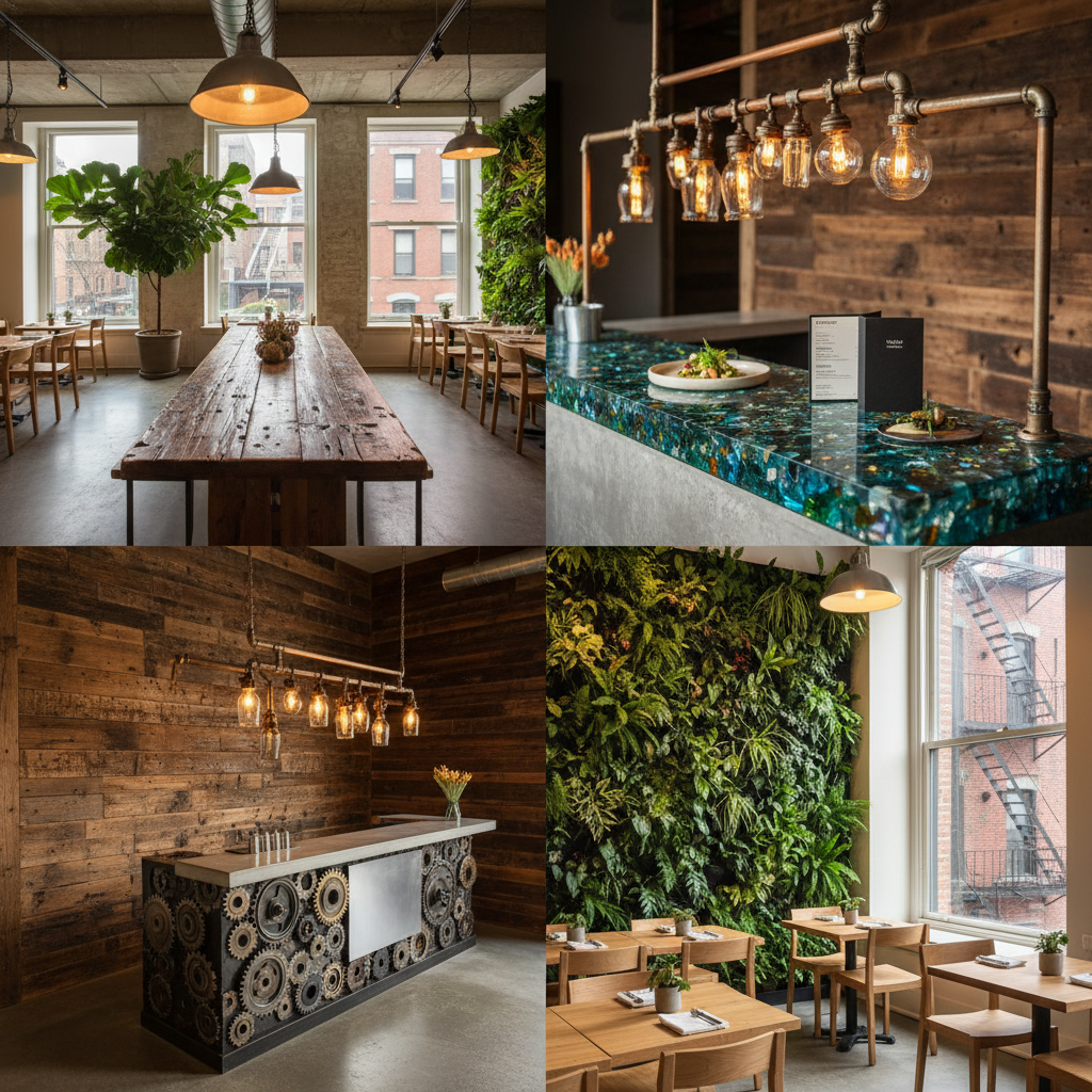 Modern restaurant interior with natural light and wooden elements