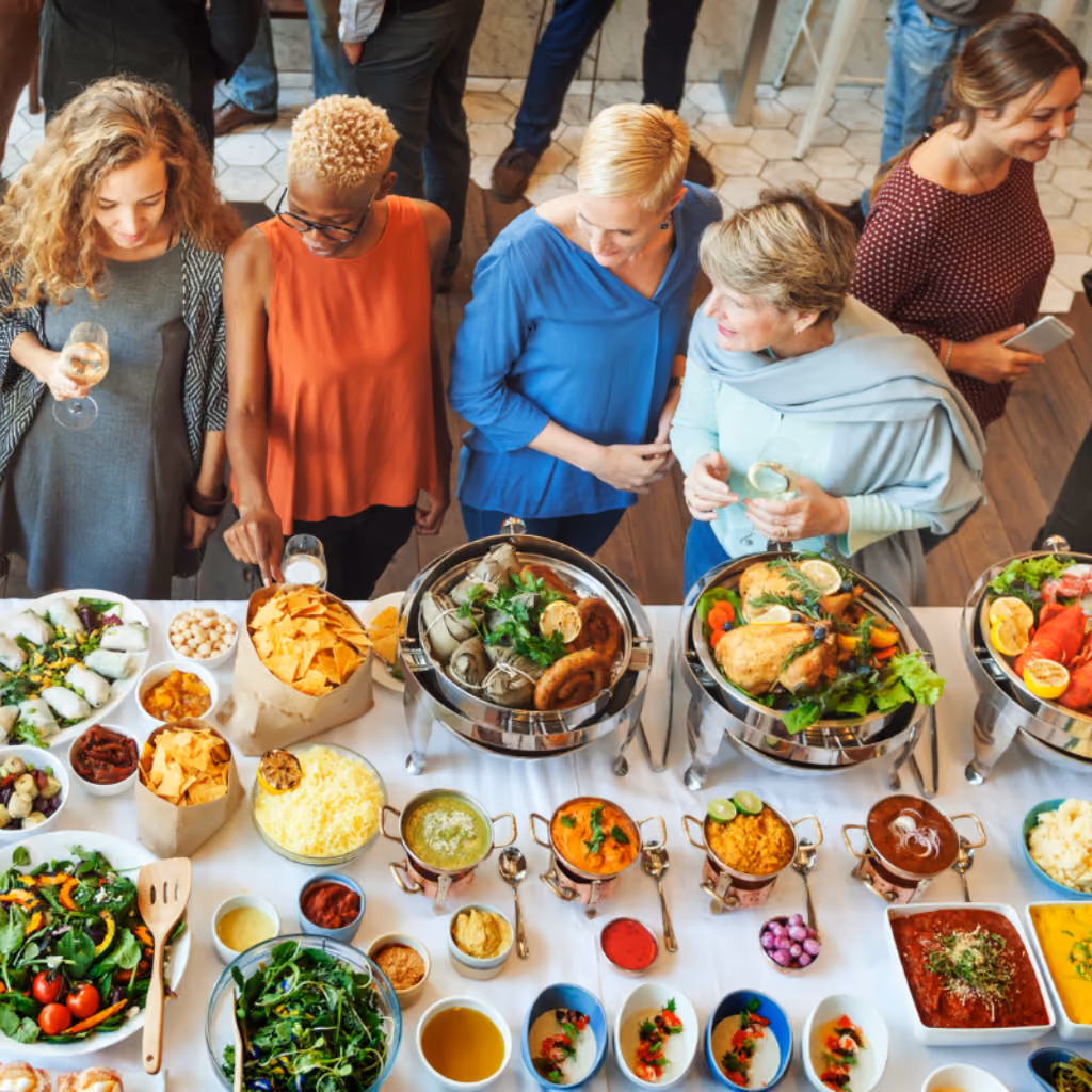 employees enjoying corporate catering