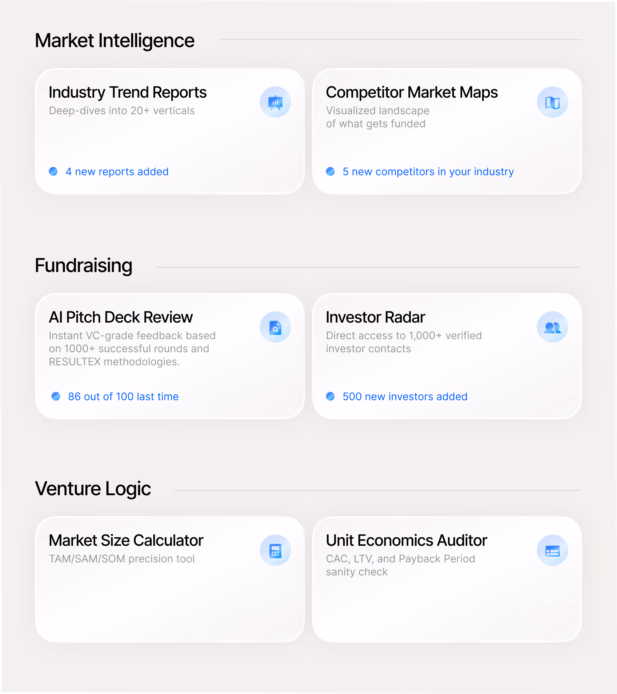 SIGNALS Market Intelligence & Fundraising hub – Featuring AI Pitch Deck Review, Investor Radar with 1,000+ contacts, and Competitor Market Maps powered by VC-grade data