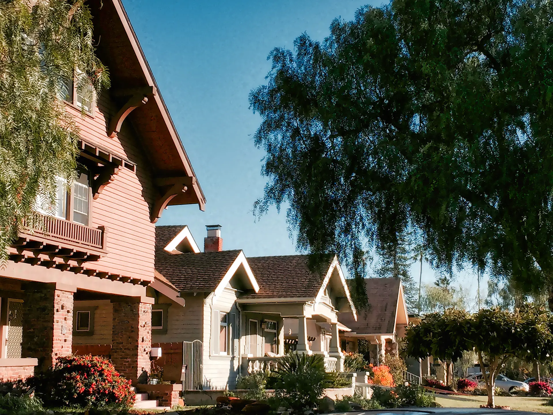 Homes in a row on a sunny Day 