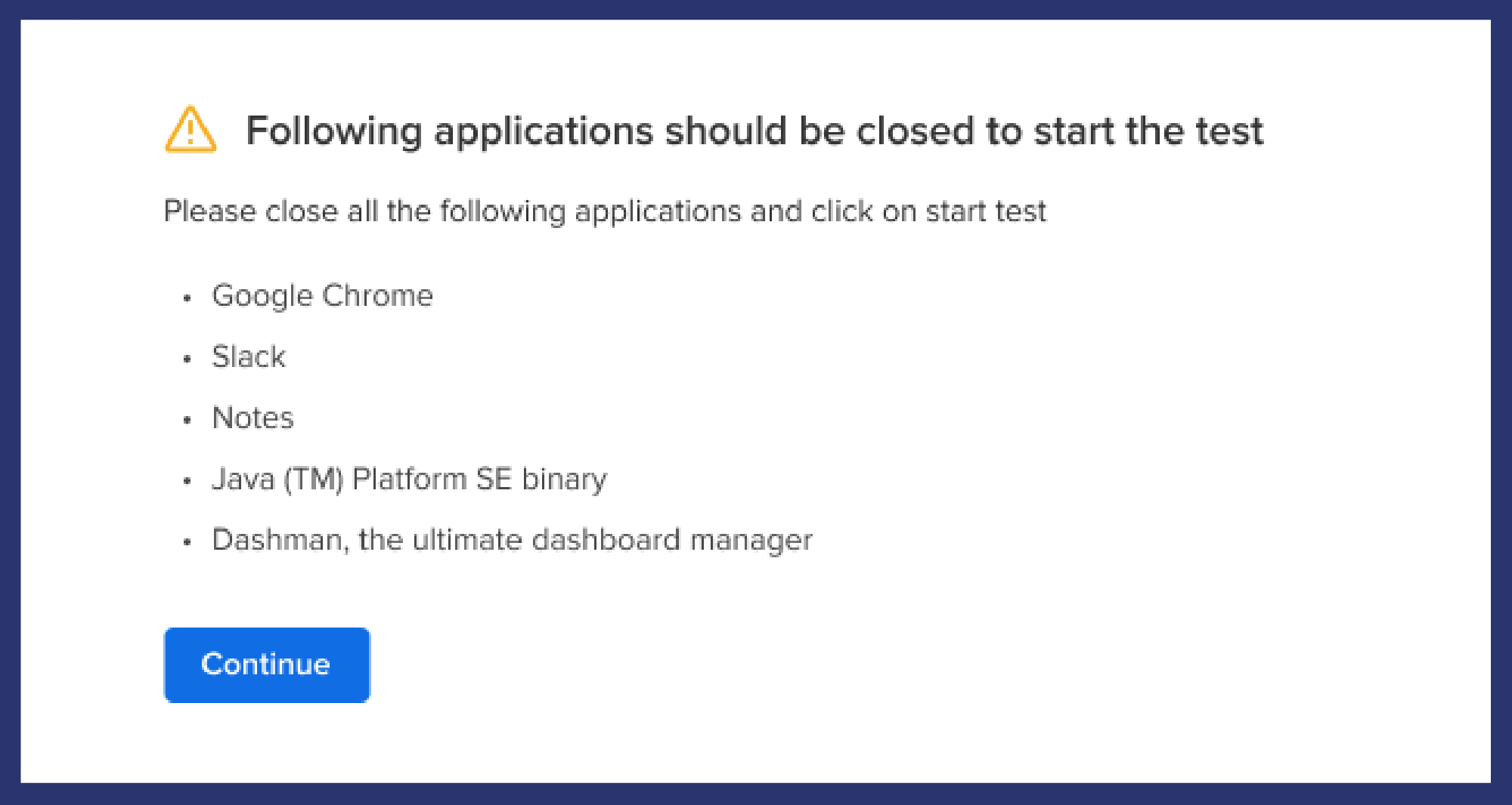 Screenshot of a HackerEarth coding assessment interface that detects applications to be closed