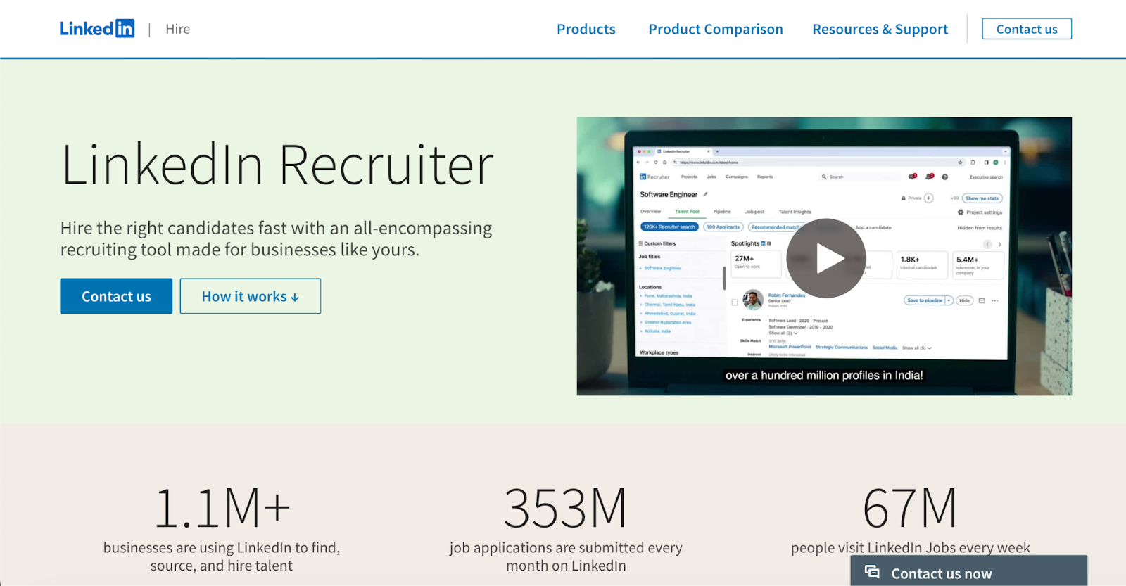 LinkedIn Recruiter homepage for sourcing candidates