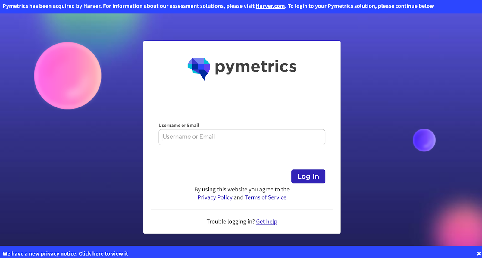 Log in to Pymetrics with username or email