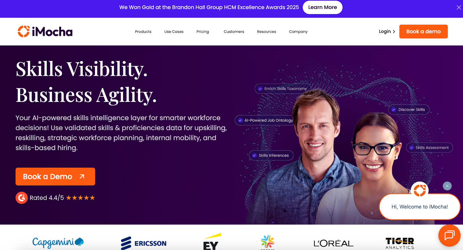 iMocha homepage showcasing an AI-powered skills intelligence platform
