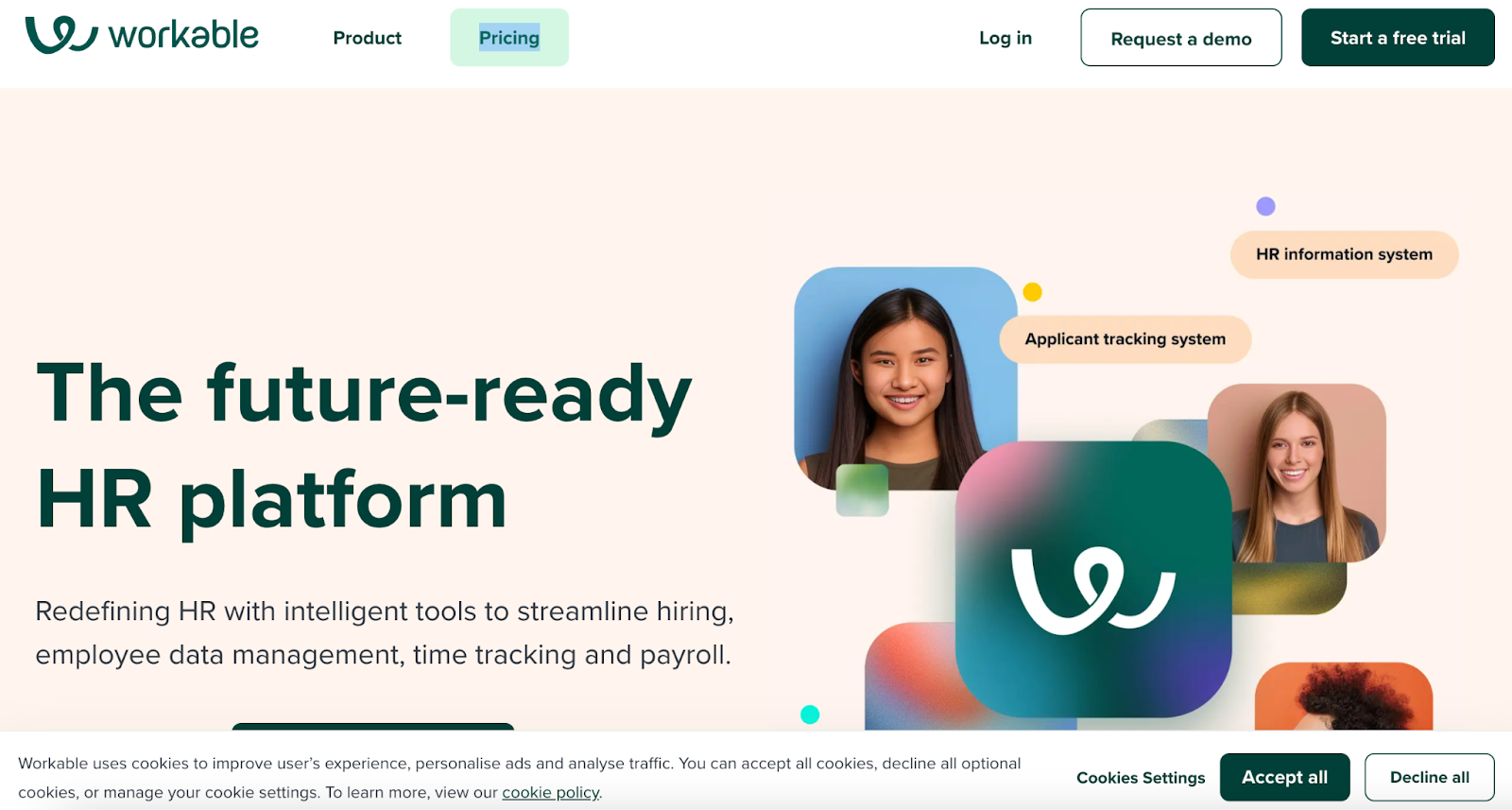 Workable HR platform homepage showcasing recruitment tools