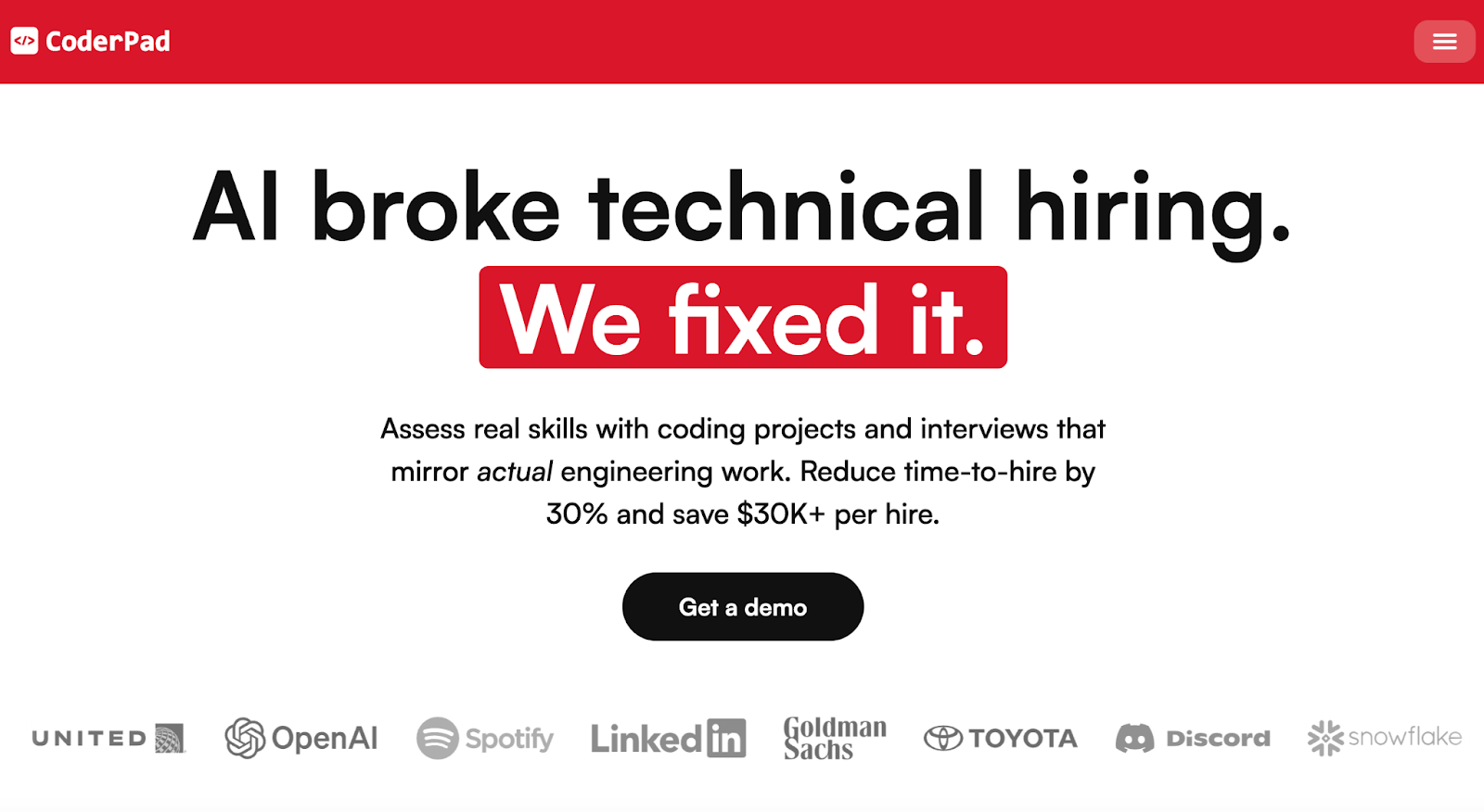 CoderPad homepage with live coding interview platform